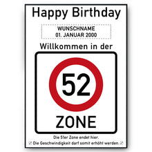 Laden Sie das Bild in den Galerie-Viewer, 52. Geburtstag Geschenk personalisiert Verkehrszeichen Deko Geburtstagsgeschenk Happy Birthday Geburtstagskarte