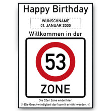 Laden Sie das Bild in den Galerie-Viewer, 53. Geburtstag Geschenk personalisiert Verkehrszeichen Deko Geburtstagsgeschenk Happy Birthday Geburtstagskarte