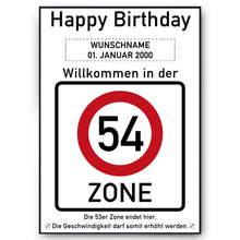 Laden Sie das Bild in den Galerie-Viewer, 54. Geburtstag Geschenk personalisiert Verkehrszeichen Deko Geburtstagsgeschenk Happy Birthday Geburtstagskarte
