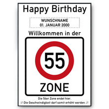Laden Sie das Bild in den Galerie-Viewer, 55. Geburtstag Geschenk personalisiert Verkehrszeichen Deko Geburtstagsgeschenk Happy Birthday Geburtstagskarte