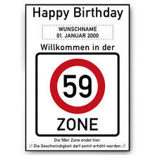 Laden Sie das Bild in den Galerie-Viewer, 59. Geburtstag Geschenk personalisiert Verkehrszeichen Deko Geburtstagsgeschenk Happy Birthday Geburtstagskarte