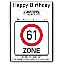 Laden Sie das Bild in den Galerie-Viewer, 61. Geburtstag Geschenk personalisiert Verkehrszeichen Deko Geburtstagsgeschenk Happy Birthday Geburtstagskarte