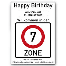 Laden Sie das Bild in den Galerie-Viewer, 7. Geburtstag Geschenk personalisiert Verkehrszeichen Deko Geburtstagsgeschenk Happy Birthday Geburtstagskarte