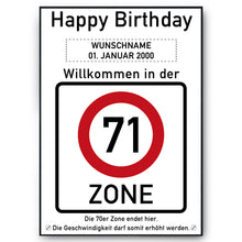 Laden Sie das Bild in den Galerie-Viewer, 71. Geburtstag Geschenk personalisiert Verkehrszeichen Deko Geburtstagsgeschenk Happy Birthday Geburtstagskarte
