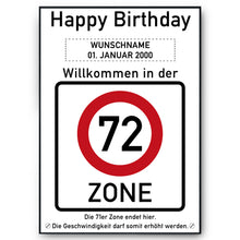 Laden Sie das Bild in den Galerie-Viewer, 72. Geburtstag Geschenk personalisiert Verkehrszeichen Deko Geburtstagsgeschenk Happy Birthday Geburtstagskarte