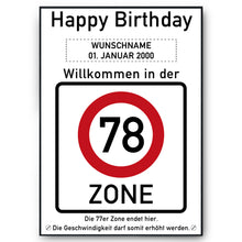 Laden Sie das Bild in den Galerie-Viewer, 78. Geburtstag Geschenk personalisiert Verkehrszeichen Deko Geburtstagsgeschenk Happy Birthday Geburtstagskarte