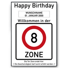 Laden Sie das Bild in den Galerie-Viewer, 8. Geburtstag Geschenk personalisiert Verkehrszeichen Deko Geburtstagsgeschenk Happy Birthday Geburtstagskarte