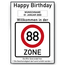 Laden Sie das Bild in den Galerie-Viewer, 88. Geburtstag Geschenk personalisiert Verkehrszeichen Deko Geburtstagsgeschenk Happy Birthday Geburtstagskarte