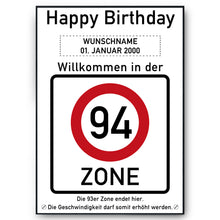 Laden Sie das Bild in den Galerie-Viewer, 94. Geburtstag Geschenk personalisiert Verkehrszeichen Deko Geburtstagsgeschenk Happy Birthday Geburtstagskarte