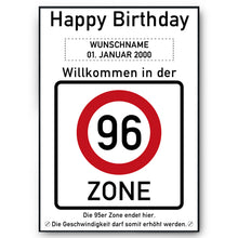 Laden Sie das Bild in den Galerie-Viewer, 96. Geburtstag Geschenk personalisiert Verkehrszeichen Deko Geburtstagsgeschenk Happy Birthday Geburtstagskarte