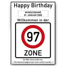 Laden Sie das Bild in den Galerie-Viewer, 97. Geburtstag Geschenk personalisiert Verkehrszeichen Deko Geburtstagsgeschenk Happy Birthday Geburtstagskarte