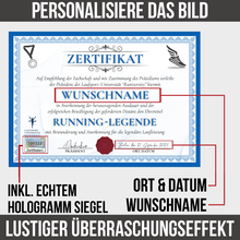 Laden Sie das Bild in den Galerie-Viewer, Personalisierte Läufer Urkunde Lustiges Geschenk für Marathonläufer, Jogger Sportler Marathon Zertifikat Witzig Joggen Running