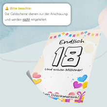 Laden Sie das Bild in den Galerie-Viewer, Geldgeschenk 18. Geburtstag Jungen Mädchen Lustige Geschenkidee 18 Jahre - Deine erste Million