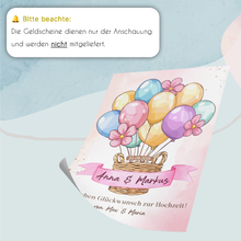 Laden Sie das Bild in den Galerie-Viewer, Personalisiertes Geldgeschenk zur Hochzeit Heißluftballon Hochzeitsgeschenk personalisierbar Brautpaar