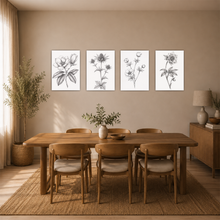 Laden Sie das Bild in den Galerie-Viewer, Botanische Poster 4er Set Schwarz Weiß Blumen Vintage Wandbilder