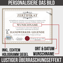 Laden Sie das Bild in den Galerie-Viewer, Lustiges Handwerker Geschenk personalisiert Geburtstag Männer Handwerk Poster Zertifikat Papa Opa Geschenkidee für Handwerker