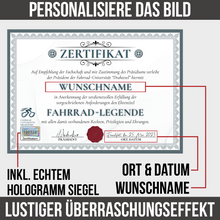 Laden Sie das Bild in den Galerie-Viewer, Lustiges Fahrradfahrer Geschenk personalisiert Geburtstag Radfahrer Poster Zertifikat Farhrrad Geschenkidee für Biker
