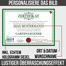 Laden Sie das Bild in den Galerie-Viewer, Lustiges Gärtner Geschenk personalisiert Geburtstag Poster Zertifikat Garten Geschenkidee