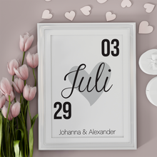 Laden Sie das Bild in den Galerie-Viewer, Jahrestag Poster Personalisiert Datum Namen Partner Geschenk zur Hochzeit Poster für Paare Verlobte Hochzeitsgeschenk