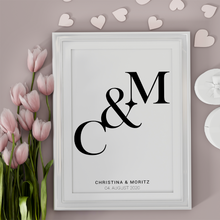 Laden Sie das Bild in den Galerie-Viewer, Initialen Partner Poster Personalisiert mit Datum & Namen Jahrestag Hochzeit Geschenk