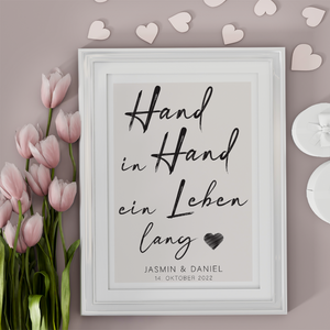 Hand in Hand ein Leben lang - Personalisiertes Partner Poster mit Namen & Datum | Jahrestag Geschenk zur Hochzeit Poster