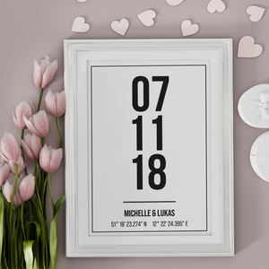 Partner Poster Personalisiert Datum Namen Koordinaten Jahrestag Geschenk zur Hochzeit Poster für Paare Verlobte Hochzeitsgeschenk