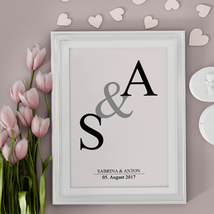 Initialen Partner Poster Personalisiert mit Datum & Namen Jahrestag Geschenk zur Hochzeit