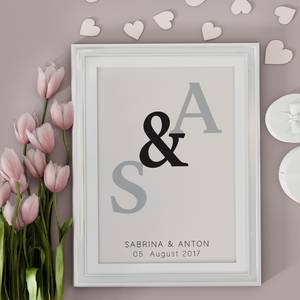 Initialen Partner Poster Personalisiert mit Datum & Namen Jahrestag Geschenk zur Hochzeit Poster für Paare Verlobte