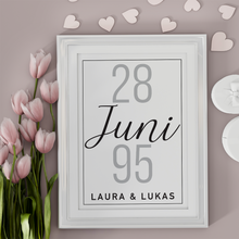 Laden Sie das Bild in den Galerie-Viewer, Personalisiertes Partner Poster mit Datum & Namen Jahrestag Geschenk zum Hochzeitstag Poster für Paare Verlobte Hochzeitsgeschenk