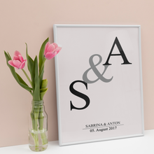 Laden Sie das Bild in den Galerie-Viewer, Initialen Partner Poster Personalisiert mit Datum & Namen Jahrestag Geschenk zur Hochzeit