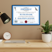 Laden Sie das Bild in den Galerie-Viewer, Personalisierte Marathon Urkunde Lustiges Geschenk für Marathonläufer, Jogger Sportler Läufer Zertifikat Witzig Joggen Running