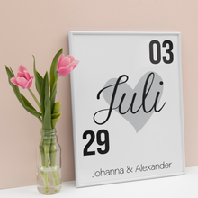 Laden Sie das Bild in den Galerie-Viewer, Jahrestag Poster Personalisiert Datum Namen Partner Geschenk zur Hochzeit Poster für Paare Verlobte Hochzeitsgeschenk