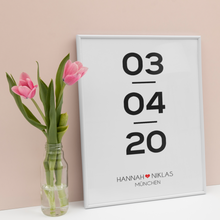 Laden Sie das Bild in den Galerie-Viewer, Partner Poster Personalisiert Datum Namen Ort Jahrestag Geschenk zur Hochzeit