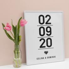 Laden Sie das Bild in den Galerie-Viewer, Jahrestag Partner Poster Personalisiert Datum Namen | Geschenk zur Hochzeit Poster für Paare Verlobte Hochzeitsgeschenk