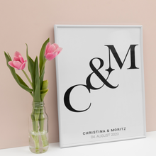 Laden Sie das Bild in den Galerie-Viewer, Initialen Partner Poster Personalisiert mit Datum & Namen Jahrestag Hochzeit Geschenk