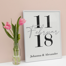 Laden Sie das Bild in den Galerie-Viewer, Jahrestag Poster Personalisiert Datum Namen Partner Geschenk zur Hochzeit Paare Verlobte