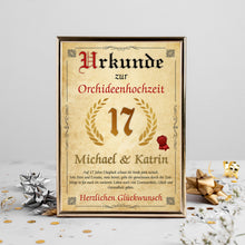 Laden Sie das Bild in den Galerie-Viewer, Personalisierte Urkunde zum 17. Hochzeitstag Geschenk Orchideenhochzeit Karte 17. Jahrestag