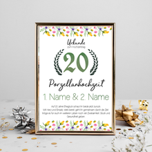 Laden Sie das Bild in den Galerie-Viewer, 20. Hochzeitstag personalisiertes Geschenk Urkunde zur Porzellanhochzeit Deko
