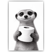 Laden Sie das Bild in den Galerie-Viewer, Lustiges Badezimmer Poster Erdmännchen mit Klopapier Humorvolle Wanddeko für Toilette, Gäste-WC, Badezimmer Deko WC Humor Tiere witziges Erdmännchen