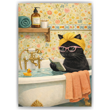 Laden Sie das Bild in den Galerie-Viewer, Katze in Badewanne Poster – Lustige Spa Katzen Wanddeko fürs Badezimmer