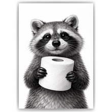 Laden Sie das Bild in den Galerie-Viewer, Lustiges Badezimmer Poster Waschbär mit Klopapier Humorvolle Wanddeko für Toilette, Gäste-WC, Badezimmer Deko WC Humor Tiere witziger Waschbär