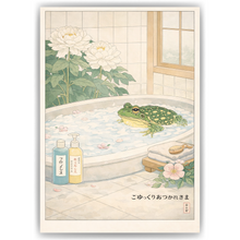 Laden Sie das Bild in den Galerie-Viewer, Frosch Poster Badezimmer Japanisch – Zen Spa Japandi Wanddeko im Vintage Look