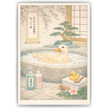 Laden Sie das Bild in den Galerie-Viewer, Japanische Ente Poster Badezimmer – Zen Spa Japandi Wandbild im Vintage Stil fürs Bad