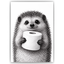 Laden Sie das Bild in den Galerie-Viewer, Lustiges Badezimmer Poster Igel mit Klopapier Humorvolle Wanddeko für Toilette, Gäste-WC, Badezimmer Deko WC Humor Tiere witziger Igel
