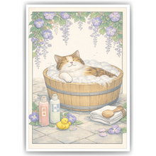 Laden Sie das Bild in den Galerie-Viewer, Japanisches Katzen Poster – Zen Spa Japandi Wandbild für Bad & Wohnzimmer