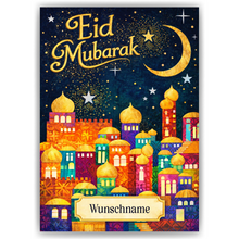 Laden Sie das Bild in den Galerie-Viewer, Personalisiertes Eid Mubarak Poster – Orientalisches Wandbild mit Mond & Sternen – Festliche Dekoration zum Zuckerfest