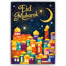 Laden Sie das Bild in den Galerie-Viewer, Eid Mubarak Poster – Orientalisches Wandbild mit Mond & Sternen – Festliche Dekoration zum Zuckerfest