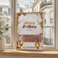 Laden Sie das Bild in den Galerie-Viewer, Geldgeschenk Geburtstag Happy Birthday Lustiges Geburtstagsgeschenk - Deine erste Million
