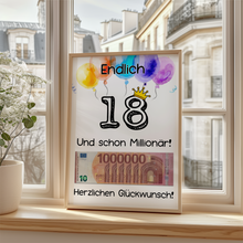 Laden Sie das Bild in den Galerie-Viewer, Geldgeschenk 18. Geburtstag Jungen Mädchen Lustiges Geburtstagsgeschenk Witzige Geschenkidee Geld verschenken Sohn Tochter 18 Jahre Geschenk