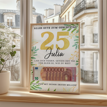 Laden Sie das Bild in den Galerie-Viewer, Personalisiertes Geldgeschenk zum 25. Geburtstag Geld Geschenkidee personalisierbar Geburtstagskarte